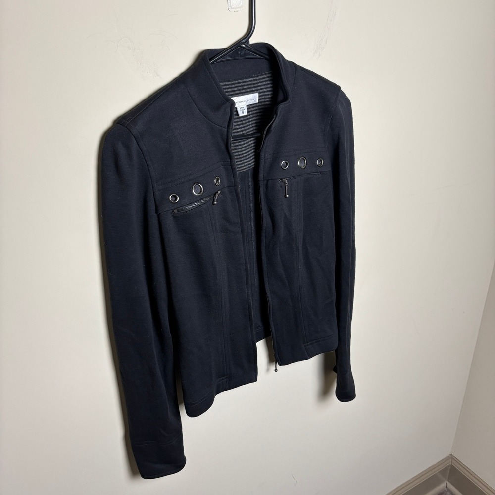 Renfrew Collection Navy Gray Horizontal Pinstripe Zip Pockets Jacket Womens 0 - Picture 4 of 8